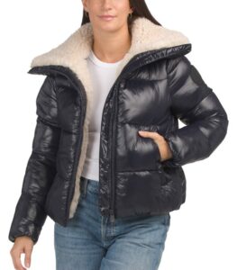 Moma Shiny Puffer Jacket with Faux Fur Collar