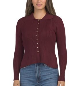 Button Front Cardigan with Peplum Waist