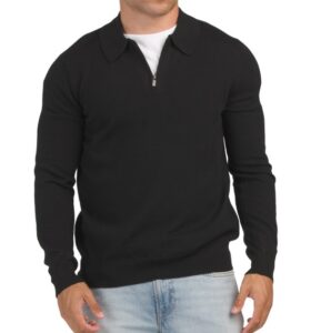 Extrafine Merino Wool Quarter Zip Long Sleeve Jersey Knit Sweater Polo