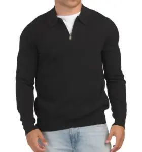 Image of sale on Extrafine Merino Wool Quarter Zip Long Sleeve Jersey Knit Sweater Polo