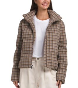Wool Blend Plaid Puffer Jacket