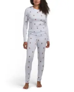 Image of sale on 2pc Lotus Stripe Bear Pajama Set