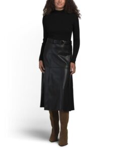 Long Sleeve Mock Neck Mixed Media Midi Dress