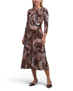 Three-quarter Sleeve Cinched Waist Midi Dress