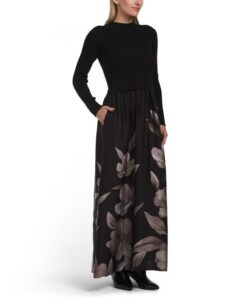 Long Sleeve 2fer Knit Maxi Dress