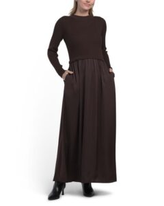 Long Sleeve Twofer Knit Maxi Dress