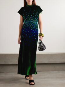 Fabienne Gathered Printed Velvet Midi Dress