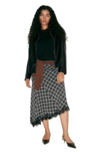 Lace Trim Plaid Midi Skirt