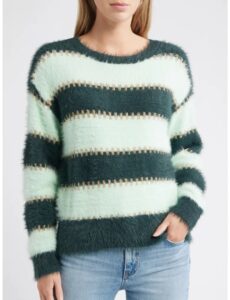 Stripe Metallic Boat Neck Sweater