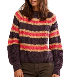 Image of sale on Frankie Stripe Cable Stitch Cotton Sweater