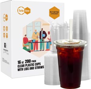 Image of sale on 200 Sets 16 Oz Clear Plastic Cups with Lids and Straws