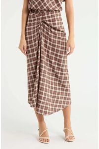 Image of sale on Laurel Plaid Drape Detail Cotton Skirt