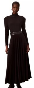 Women's Belted Long-sleeve Turtleneck A-line Dress