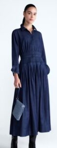 Women's Belted Smocked Waist Denim Midi Shirtdress