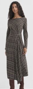 Plaid Side Pleated Midi Dress