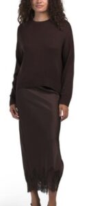 Image of sale on 2pc Crew Neck Pull Over Sweater With Satin Lace Skirt Set