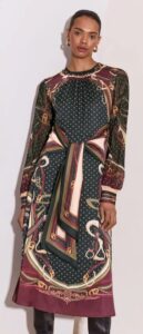 Image of sale on Lipsy Black Polka Dot Chain Print Long Sleeve Tie Waist Midi Dress