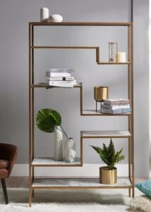 Image of sale on Teamson 5-Tier Display Shelf, 40in Faux Marble, Brass Frame, Marble/Brass, Marmo