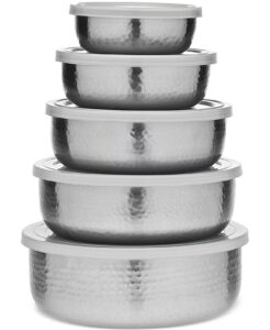 Image of sale on Hammered Silver-Tone Bowls and Lids, Set of 5