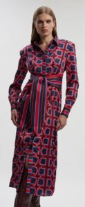 Image of sale on Geo Print Hammered Satin Tie Waist Woven Midi Dress