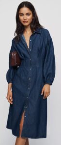Image of sale on RAISONNEL Denim Smocked Midi Dress