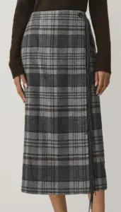 Image of sale on Plaid Fringe Midi Wrap Skirt