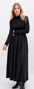 Image of sale on Women’s Fillmore Mock-Neck Long-Sleeve Midi Dress with Cotton Skirt and Pockets