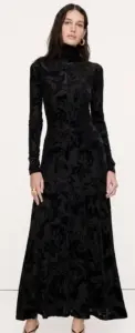 Image of sale on Burnout Velvet Mesh Turtleneck Maxi Dress