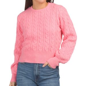 Berli Crew Neck Bubble Sleeve Cable Knit Sweater