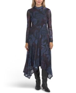Mesh Handkerchief Hem Maxi Dress