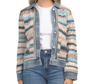 Wool Blend Space Dyed Yarn and Denim Combo Sweater
