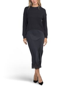 Image of sale on 2pc Wool And Silk Blend Pullover Sweater With Satin Skirt Set