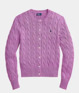 Image of sale on Cable-Knit Cotton Crewneck Cardigan