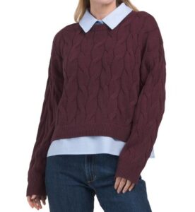 Drop Shoulder Cable Knit Twofer Sweater