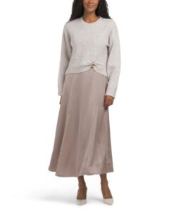 Image of sale on Twofer Satin Maxi Dress With Sweater