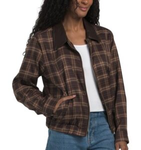 Image of sale on Plaid Jacket With Faux Leather Contrast Collar