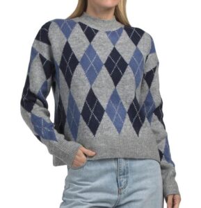 Mock Neck Argyle Pull over Sweater