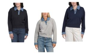 Image of sale on Henley Sweater With Denim Collar